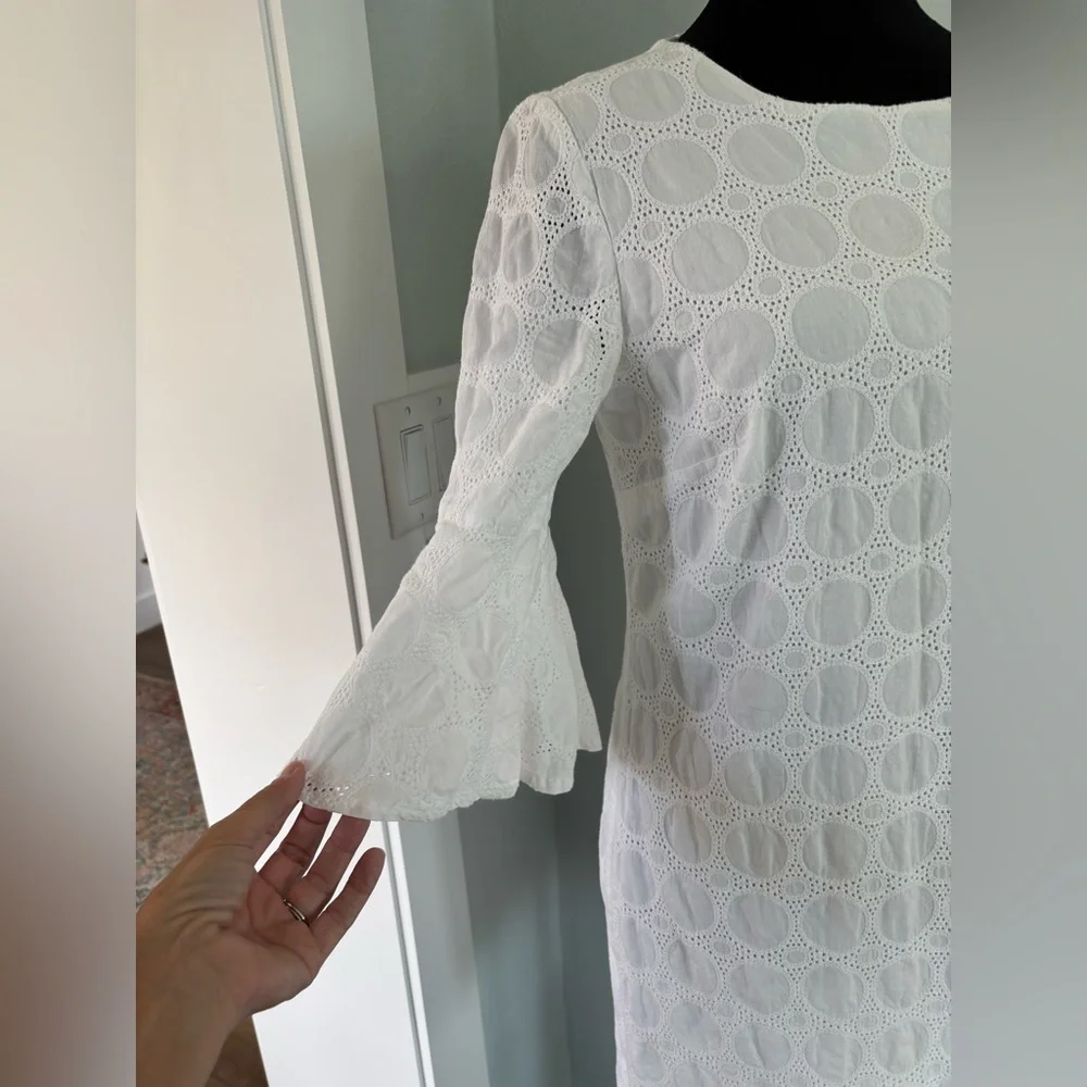 J. Crew trumpet sleeve eyelet shift dress XS white.